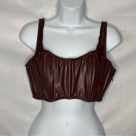 Victoria's Secret Tops - NWT Victoria’s Secret Brown Faux Leather Corset Crop Top size Large